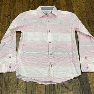 Calvin Klein pink/white stripe button down long sleeve shirt size L 14/16